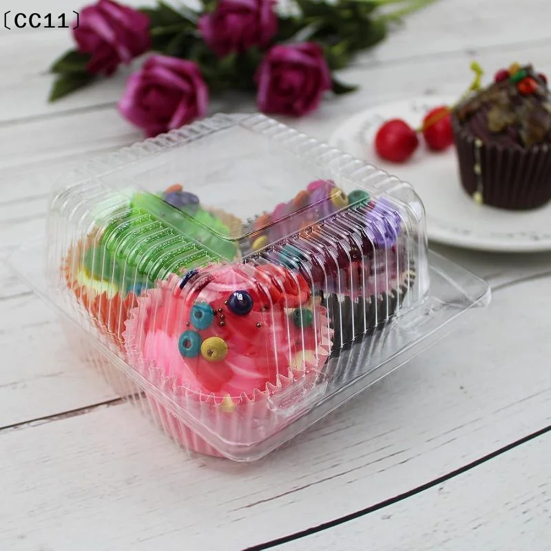 100pcs Disposable Clear Clamshell Food Container Square Round Box For Cakes Burgers Pastry〔CC11〕