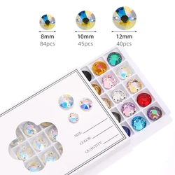 8/10/12mm Box-packed Round k9 Glass Crystals Flatback Sew on Rhinestone Stones for Sewing Crystal Beeds For Wedding Dress DIY