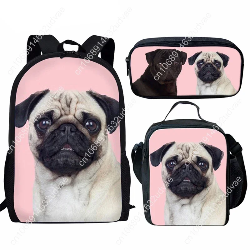 Mochila escolar para meninas com estampa de cachorro, mochila de 3 peças, lancheira, estojo de lápis, bolsa de ombro feminina