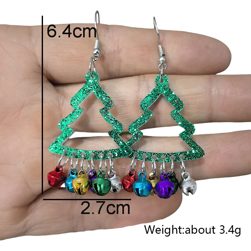 2024 Trendy Colorful Bells Christmas Tree Earrings For Women Cute Green Leaves Red Berry Acrylic Drop Earring Gift