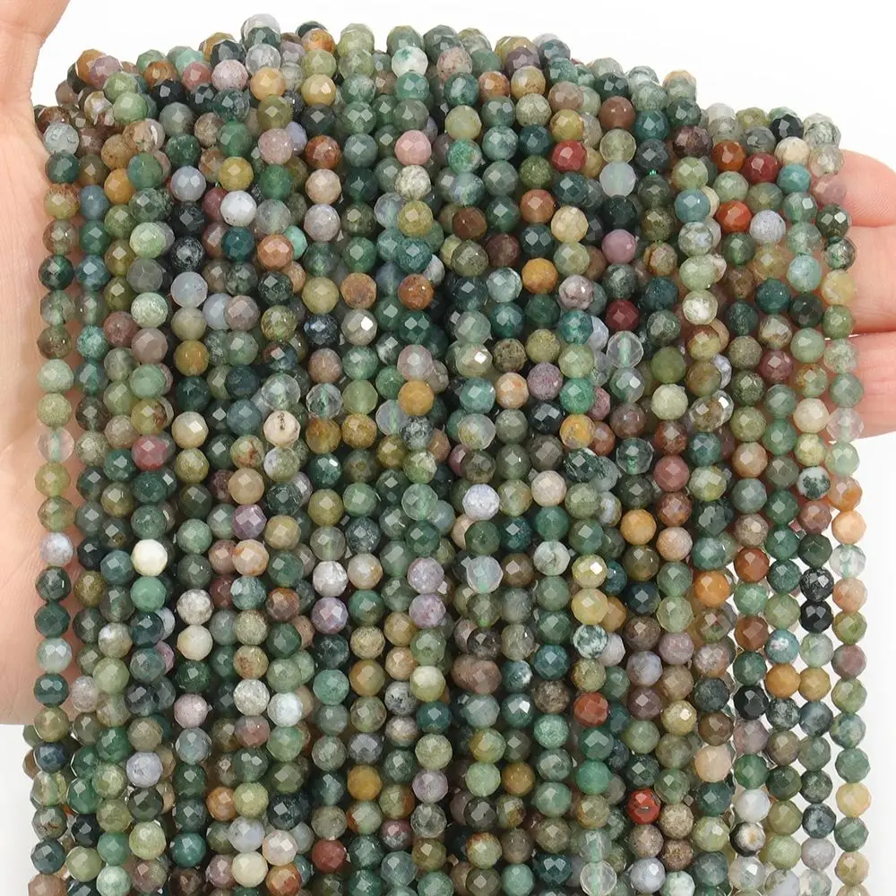 Natural A+ Indian Agate 2mm 3mm 4mm Small Faceted Stone Beads Round Loose Beads For Jewelry Making DIY Bracelets Necklace Strand