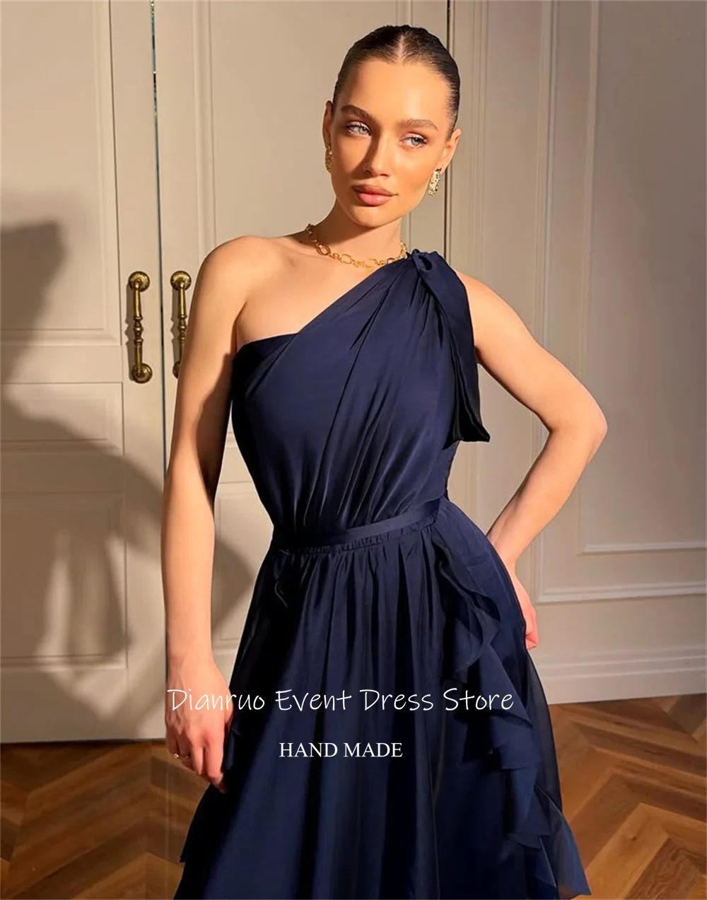 Dianruo, женственное вечернее платье трапециевидной формы с рюшами, длинные вечерние платья на одно плечо, шифоновые платья без рукавов для женщин, 2025 по индивидуальному заказу