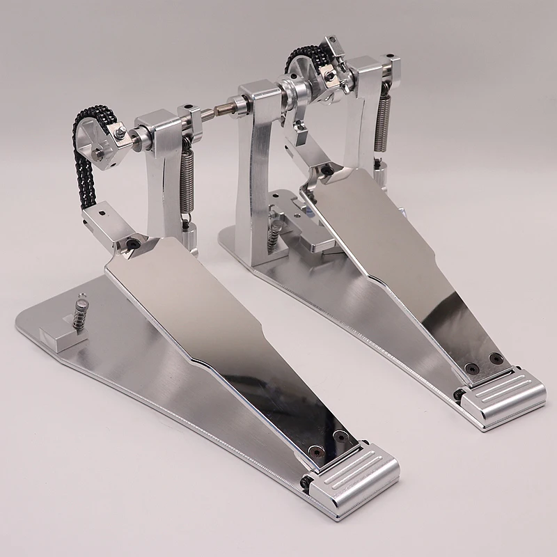 New Arrival Mirror Surface Drum Pedal Aluminium Alloy Double Pedal Silver High Quality with Small Flaw Can Add Customized Logo