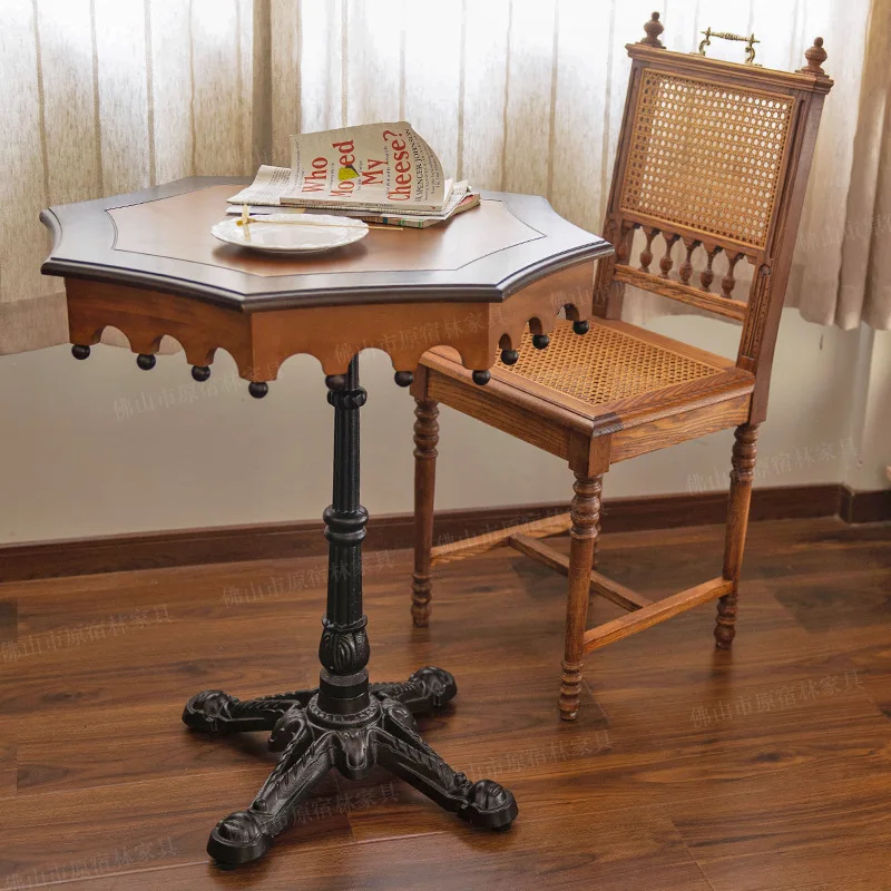 Carousel Table Vintage Solid Wood Polygonal Small Table Home French Small House Balcony Tea Table Creativity