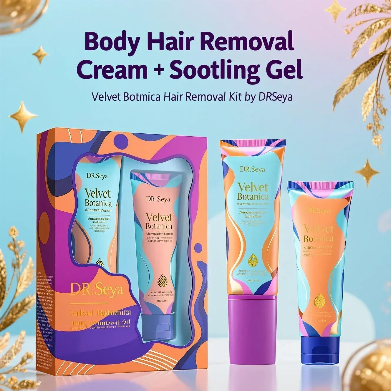 

Набор для удаления волос Velvet Botanica — 10-минутный быстрый безболезненный крем для депиляции и успокаивающий гель, ингибирует восстановление гладкой кожи