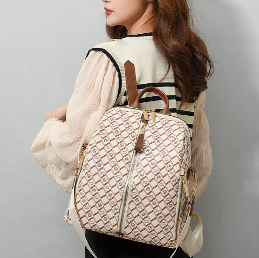 2026 Korean Soft Leather Anti Theft Travel Backpacks Women's Fashion Letter Design Shoulder Bags Totes Large Capacity Backpack
