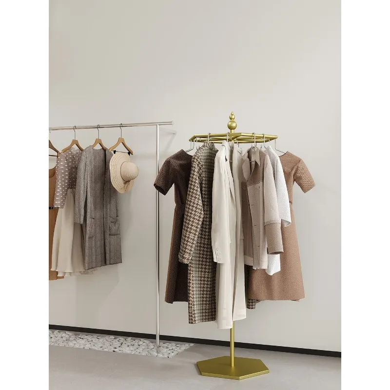 Hexagonal wrought iron clothing display rack, detachable bedroom hanger c