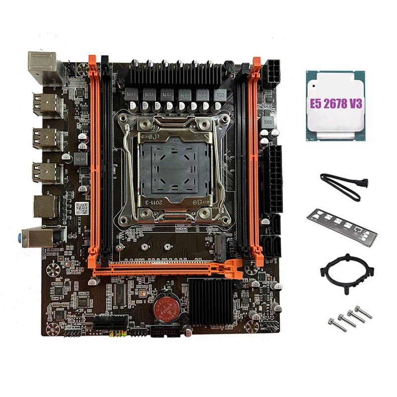 X99E Motherboard+E5 2678 V3 CPU Dual Channel Supports 4XDDR4 RECC RAM PCIE X16 Nvme Gigabit LAN Card Computer Motherboard