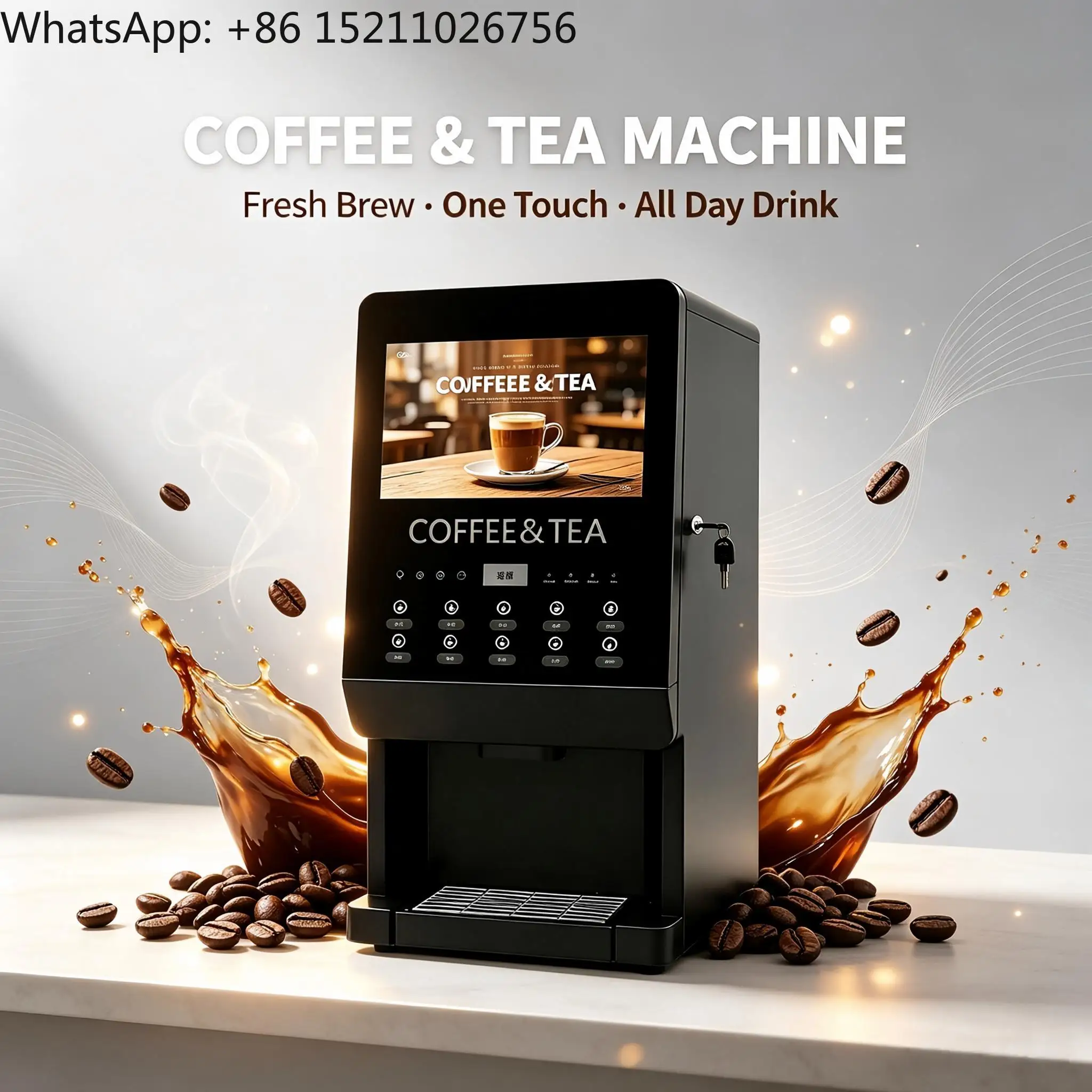 Commercial Automatic Instant Coffee Machine 10 Button Tabletop Hot Drink Vending Machine