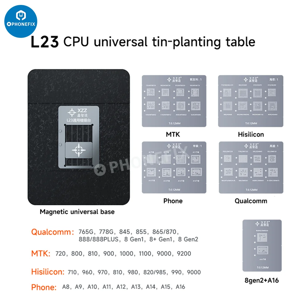 XZZ L23-CPU Reballing Stencil Kit For iPhone A8-A16 Android Lower Steel Mesh Universal Magnetic Base BGA Tin Planting Table