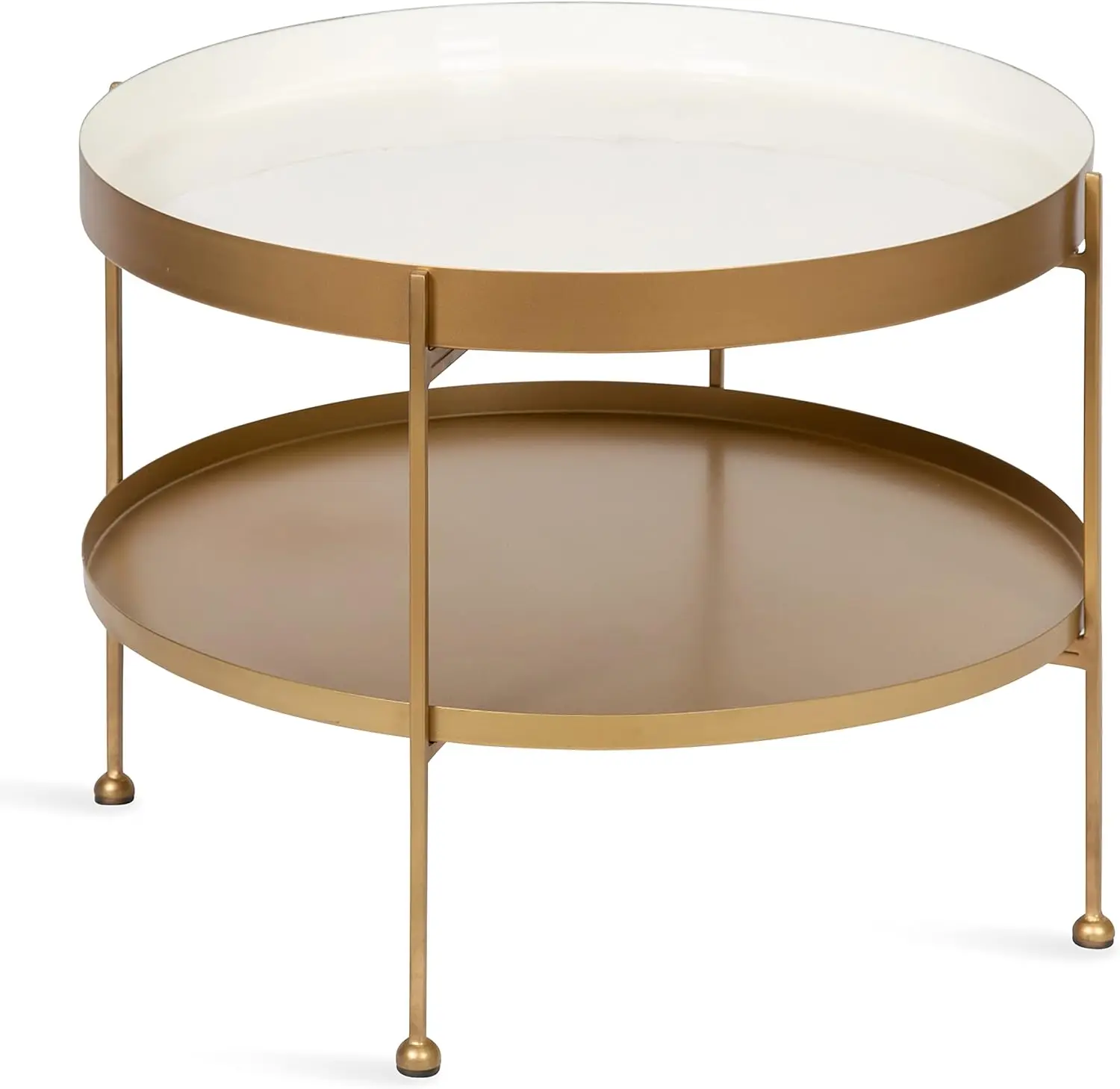 

Kate and Laurel Nira Modern Round Two Tier Coffee Table, 26 Inch Diameter, White and Gold, Decorative Glam Coffee Table