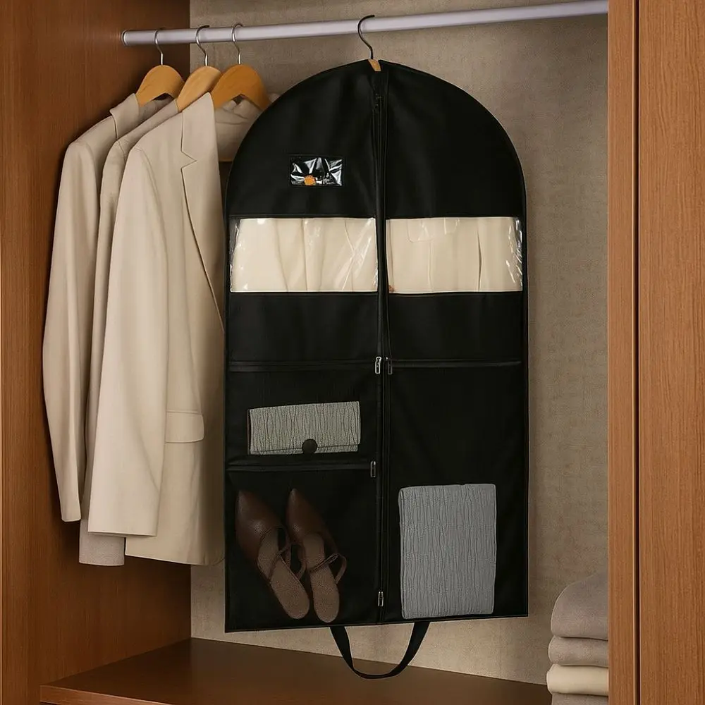 

Mesh Pockets Portable Garment Bags Multi-Compartment Hanging Travel Garment Bags Foldable with Window Dustproof Clothing Covers