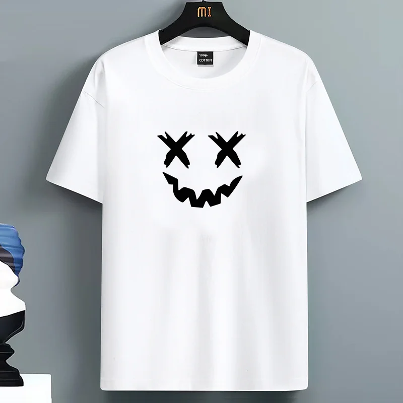 

High QualityFor Men's Summer 100% Cotton Fashionable Casual Sports Loose Cute Smile Printed Round Neck Short Sleeved T-shirt Top