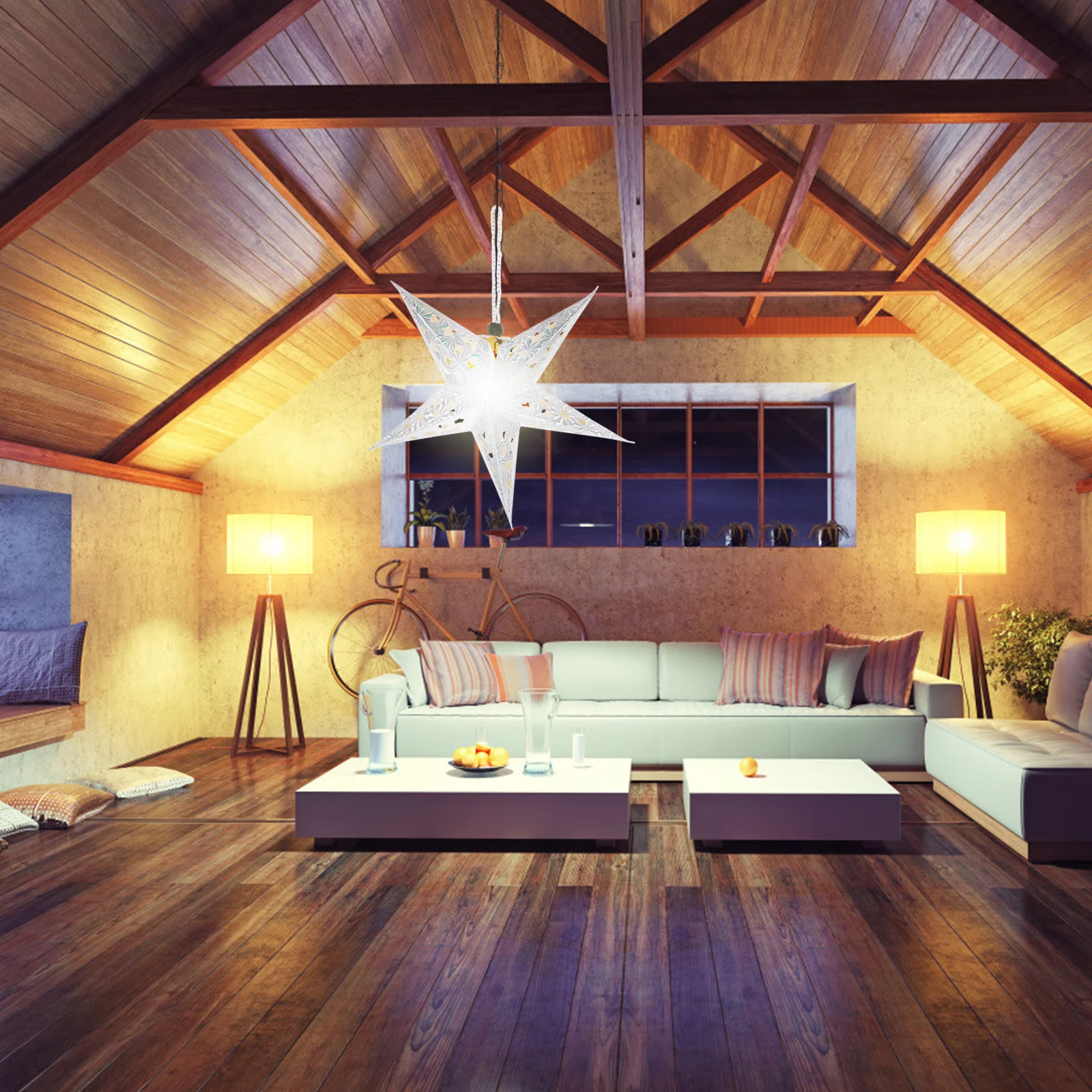 

4pcs 3D Paper Five Lampshade Christmas Decor Ceiling Garland Bright Color Decoration Indoor Lighting Fixture