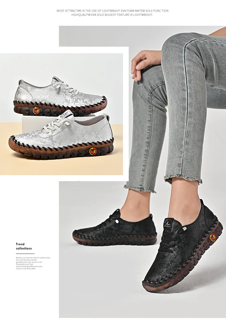 New Unique Oxford Shoes 43 44 Women's Split Leather Loafers Woman Orthopedic Moccasins Mother Designer Laced Daily Walking Flats