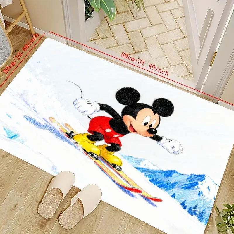 

1 шт. милый коврик Disney с Микки Маусом для катания на лыжах и приключений, нескользящий мягкий впитывающий коврик с мультяшной зимней тематикой, моющийся коврик