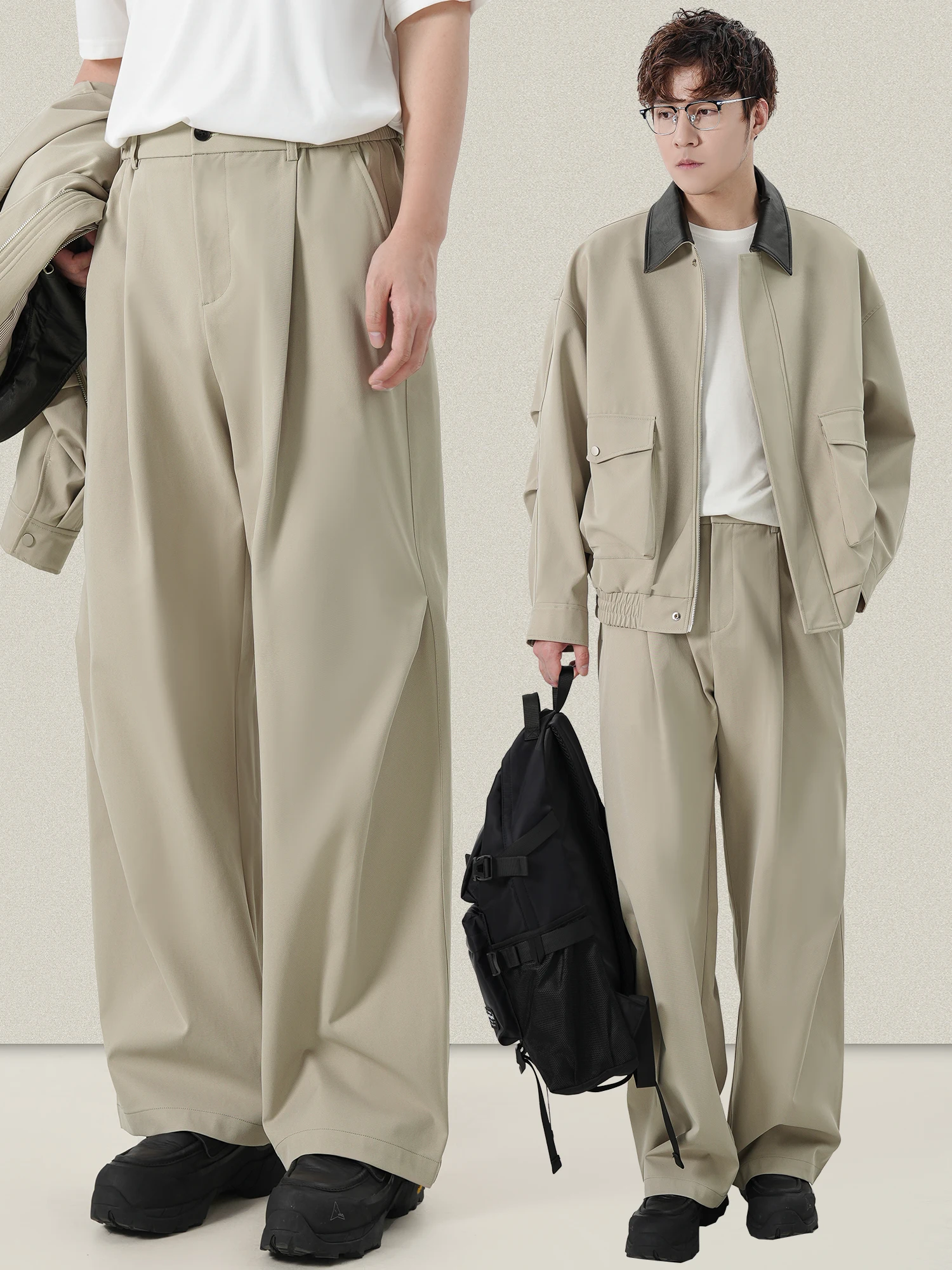 Casual Trousers Elastic Waist Paratrooper Pants Outdoor Sports Men's Spring Autumn Cargo Pants Loose Fit Straight Leg Trousers