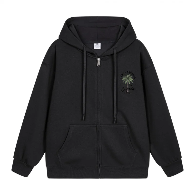 

Men's Zip-Up Hoodie Palm Tree On Black Hoodie 2025 New Style Casual Couples’ Style Couples’ Style