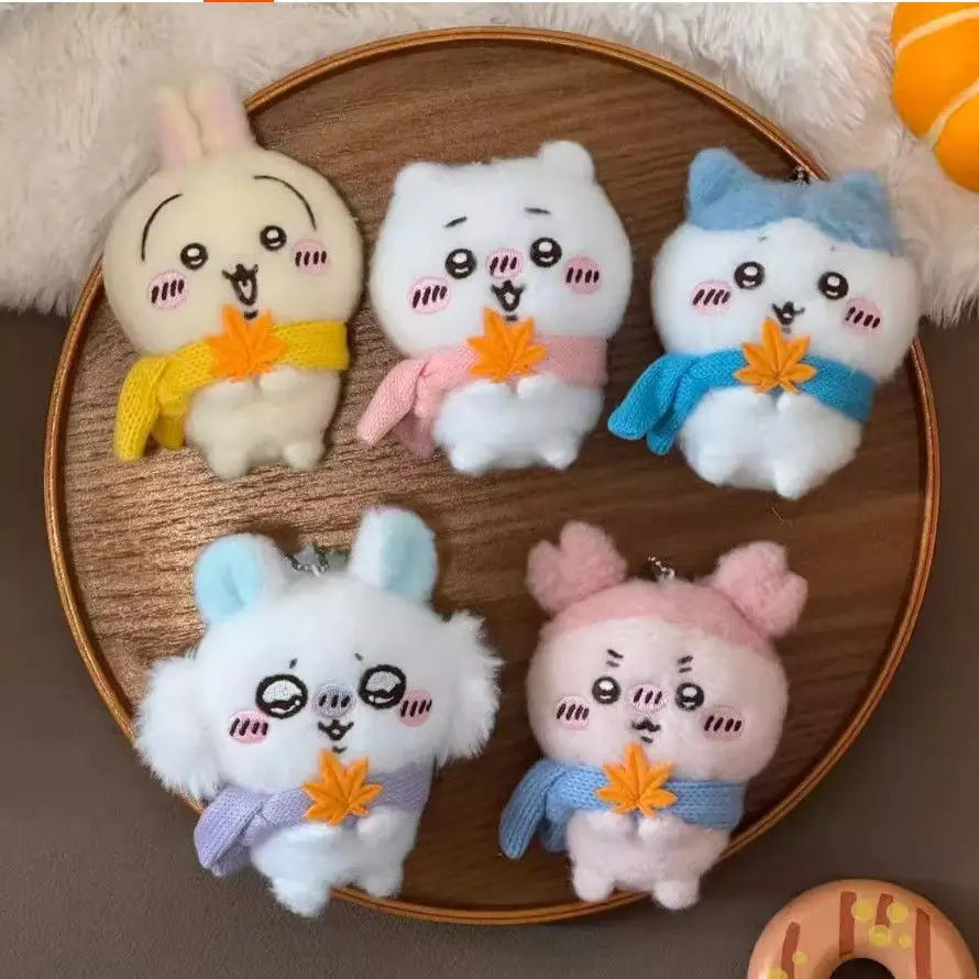 

cute Chiikawa Momonga Furry autumn scarf series pendant cartoon Hachiware Plush doll toy keychain bag charm Girl's Gift