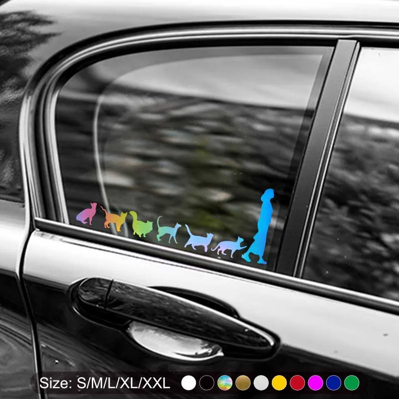 

Cat Follow Lady Cute Auto Stickers, Reflective Sticker Car Windows Motorbike Bumper Laptop Decor Vinyl Decal Car Accessories