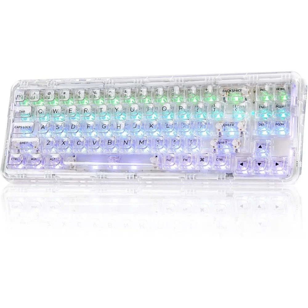 Wireless Hot Swappable Transparent Mechanical Keyboard, 68% Layout, Crystal Ice Switch, White