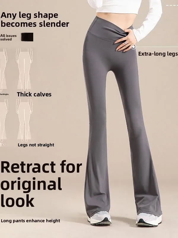 Pantalones de Yoga de pierna ancha de cintura alta para mujer, pantalones acampanados finos de verano con ajuste Bot, levantamiento de cadera de fibra de poliéster, nueve puntos