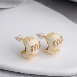 Korean new design fashion jewelry enamel letter M earrings elegant women's daily work accessories