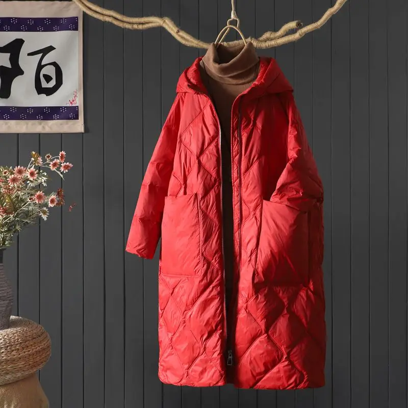 Winter nieuwe dames donsjack losse oversized eend donsjack met capuchon