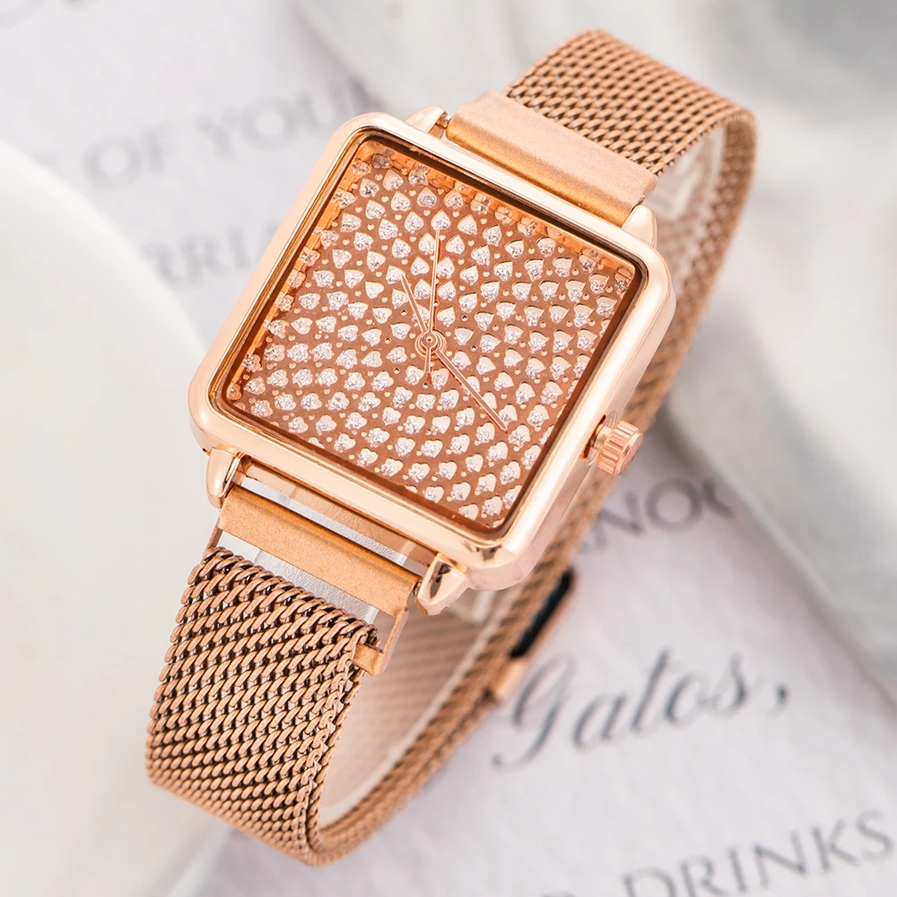 Fashion Elegant Luxury Crystal Rose Gold Women Watch  Stainless Steel Mesh Belt Women\'s Quartz Watches Luxury Ladies Wristwatch