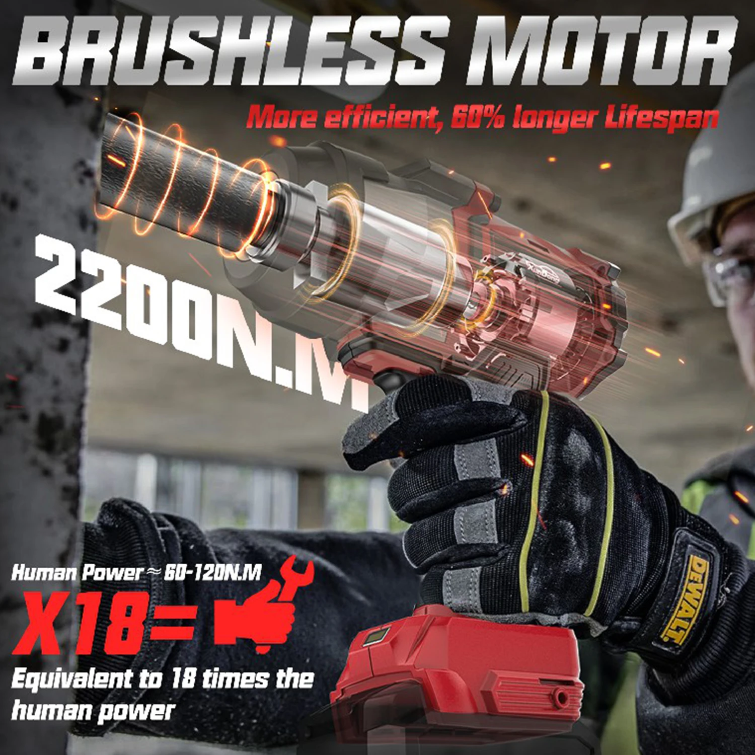 Cordless Impact Wrench 1/2 inch For Milwaukee 18V battery,1600 Ft-lbs (2200N.m) brushless High torque impact gun (no battery)