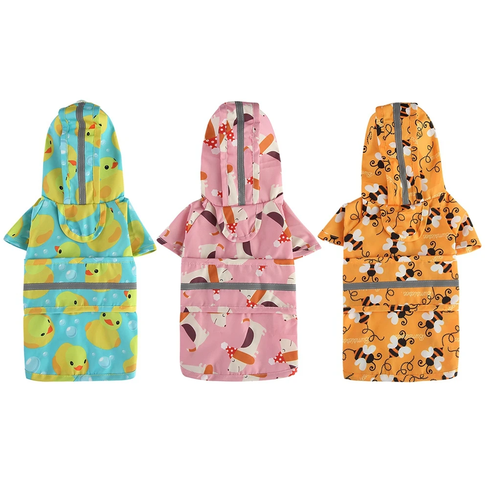 Pet Dog Raincoat Cartoon Animal Printed Hooded Jumpsuit Dogs Waterproof Coat Water Resistant Clothes For Dogs Cats Rain Jacket