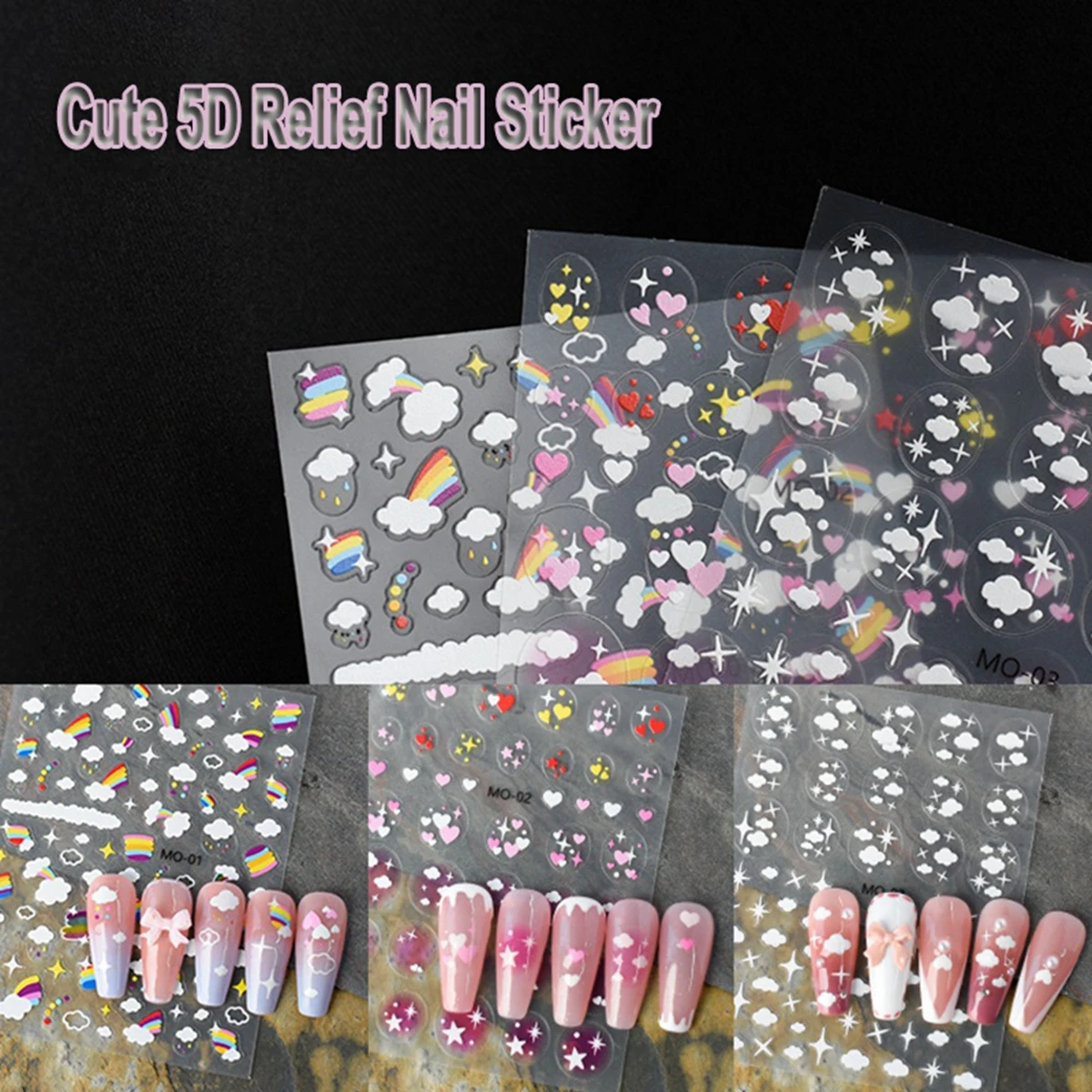 5D Relief Bohemian Style Nail Art Stickers Tulip Gold Border Camellia Flowers Cartoon Pandas Design Nail Decoration Decals