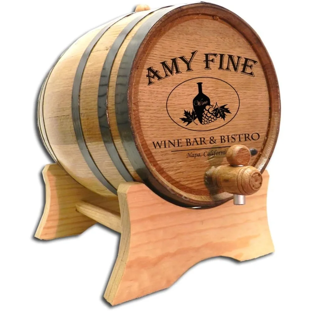 

Personalized 5 Gallon Oak Wine Barrel (20 liter) with Stand, Bung and Spigot - Age Cocktails, Bourbon, Whiskey, Beer and More! L