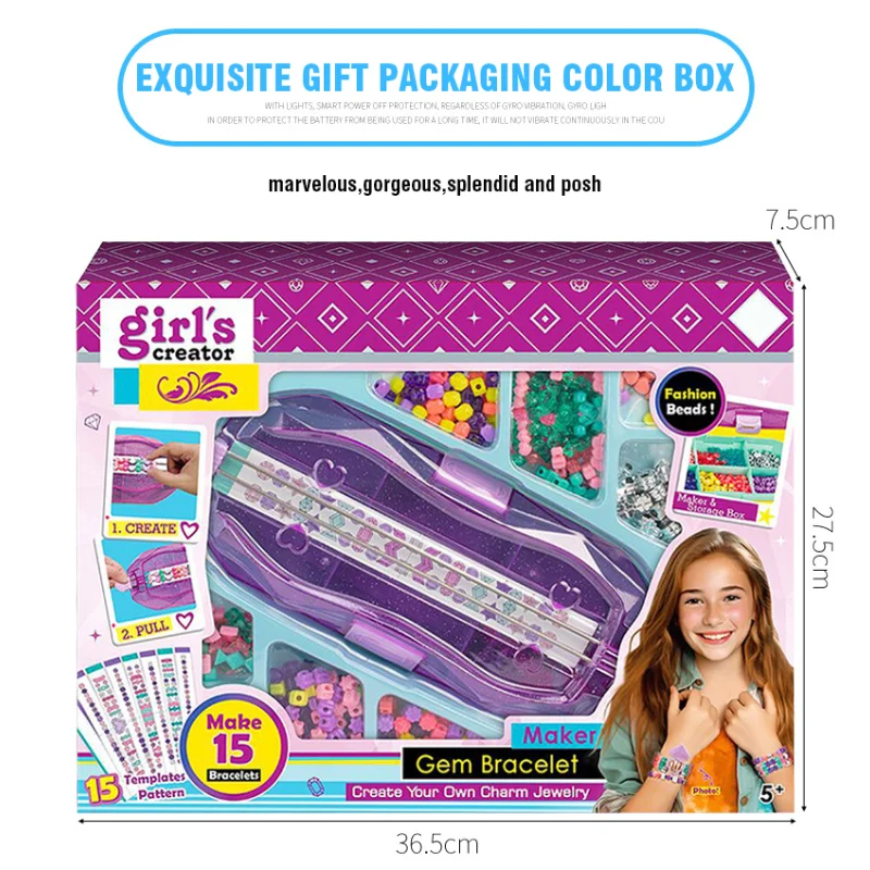 DIY 소녀 비즈 팔찌 손으로 짠 로프 세트 원석 스레딩 비즈 헤어밴드 어린이 레진 수공예 장난감 생일 선물