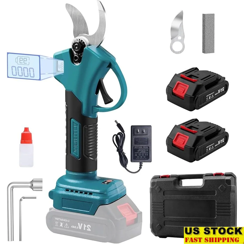 

Cordless Electric Pruning Shears with LCD Display Branch Pruners 1.2 Inch Cutting Diameter 26K RPM Brushless Motor 2 Batteries