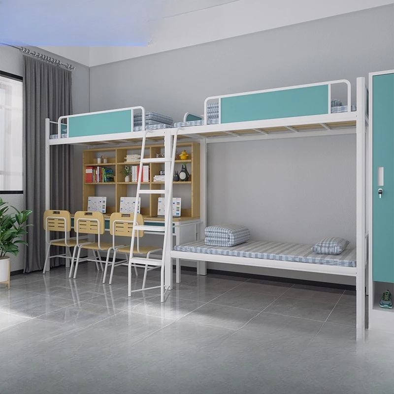 

Student dormitory triple bunk bed school factory staff apartment bed under table combination wrought iron