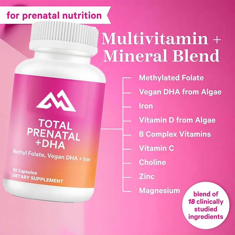 Pre delivery vitamins DHA,folate, iron,choline,and vitamin B12 essential for prenatal support of fetal development and pregnancy