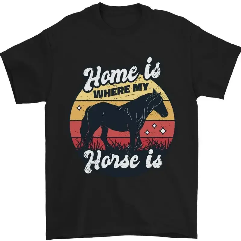Home Is Where My Pferd Ist Lustig Reiter Herren 100% Baumwolle T shirt