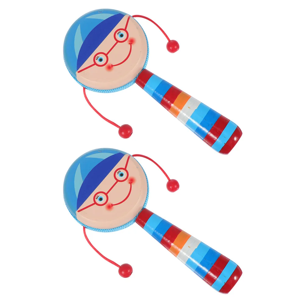 2Pcs Wood Rattle Cartoon Pattern Lightweight Safe Handheld Musical Sensory Development Hand Eye Coordination