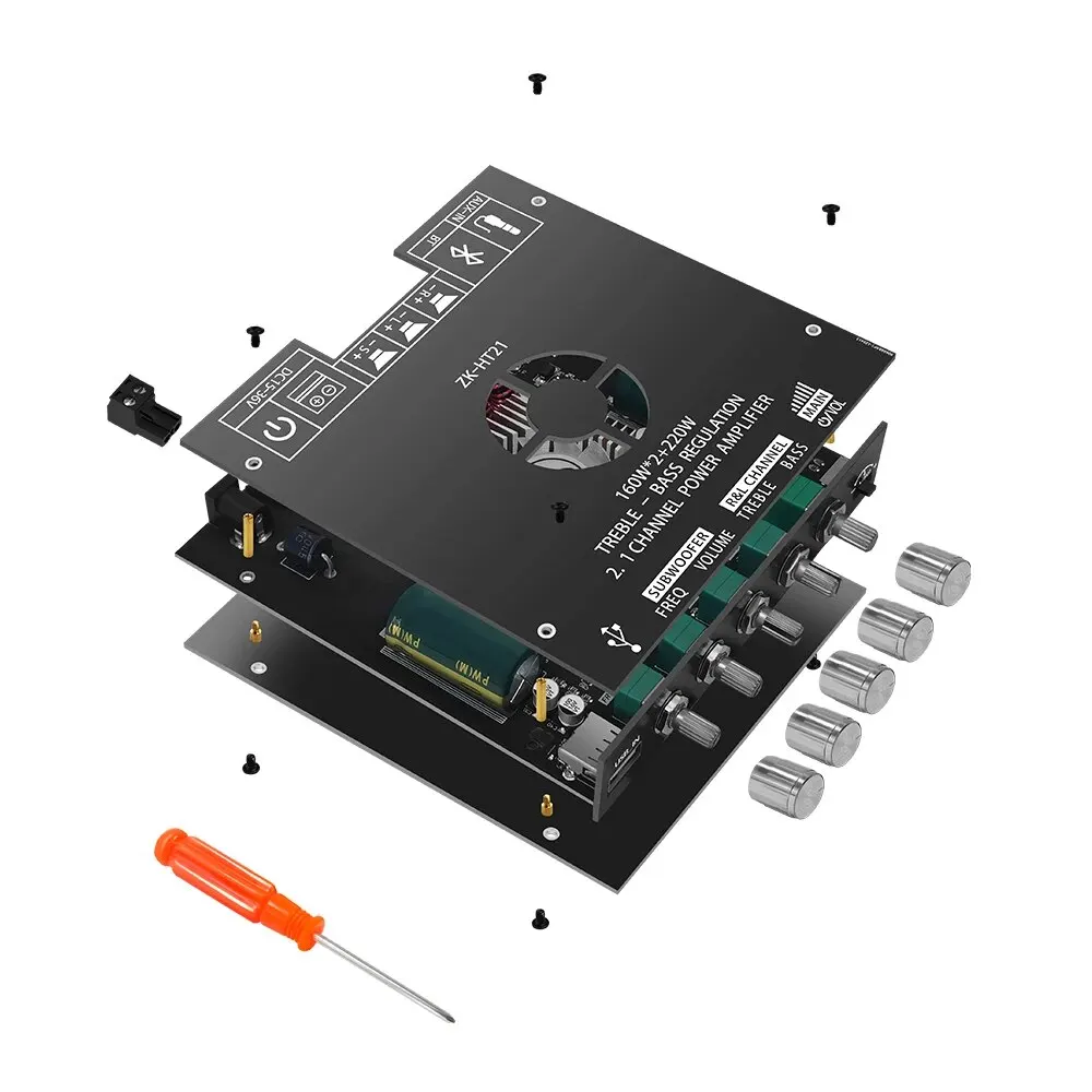 ZK-HT21 2.1 Kanaal Tda7498e 160wx2 + 220W Bluetooth Digitale Eindversterker Module Hoge En Lage Toon Subwoofer