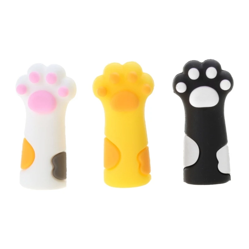 3Pieces Cute Cat Paw Pencil Topper Cartoon Pencil Topper Anti-Chewing Silicone Pencil Cap for Kid Student Class Reward