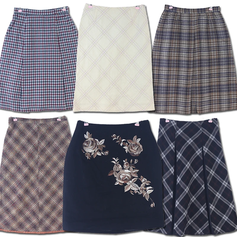 

Vintage Plaid A-Line Skirt High Waist Box Pleat Slimming Midi Skirt Daily Wear Wool Blend Polyester Women's Skirt G29
