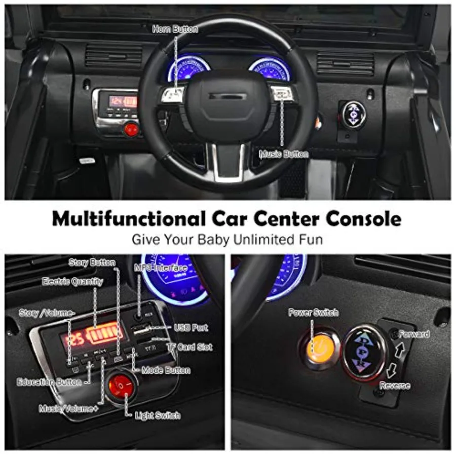 Ride on Car 12V Battery Powered Electric Vehicle w/Parent Remote Control Spring Suspension Storage 3 Speeds LED Light MP3 Music