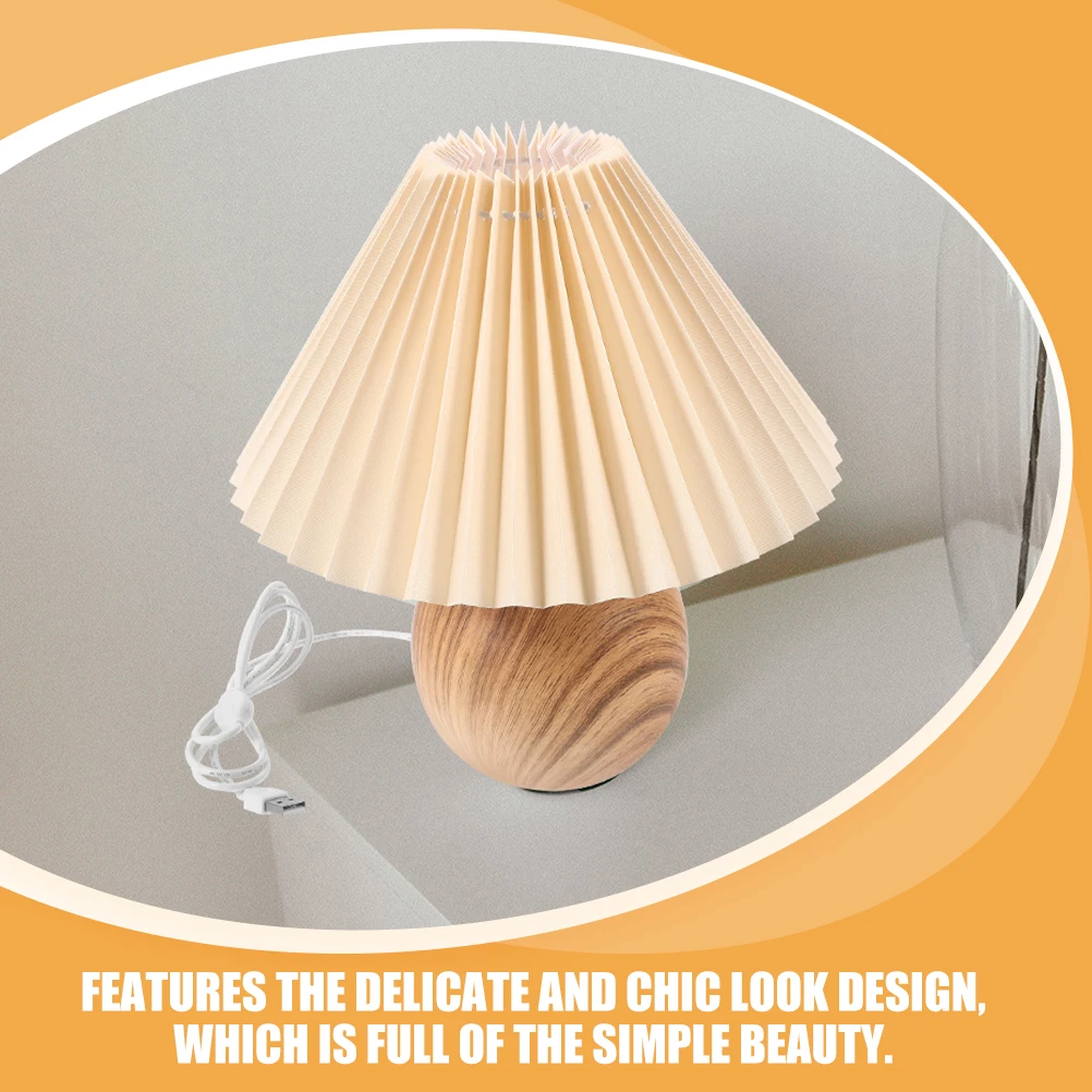 Wood Grain Table Lamp Creative USB Night Light Bedside Bedroom Aesthetic Warm Fixed Brightness Home Decor Lamps