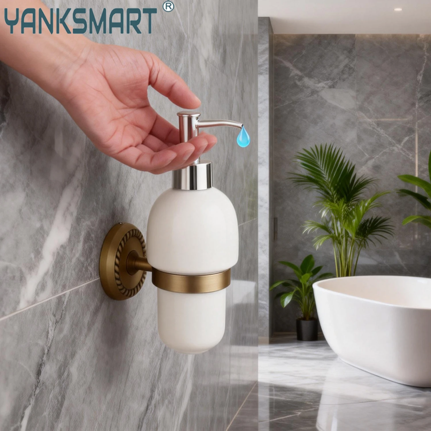 

YANKSMART Ceramic Hand Liquid Soap Sanitizer Lotion Dispenser Liquid Good Quality Wall Mounted Foam Dispenser Box For Bathroom