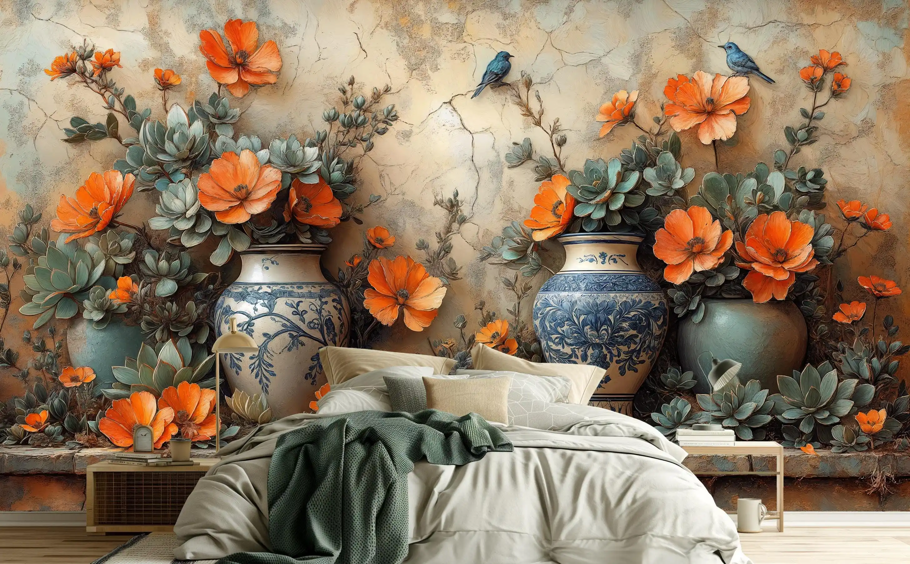Custom size mural European retro cement wall succulents flower wallpaper home decoration living room bedroom decoration painting