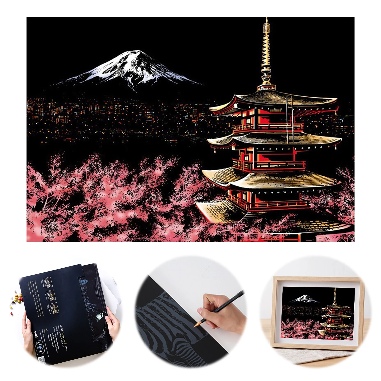 Night Scene DIY Paint by Scratch for Teen & Adults with 3 Tools Scratch Painting Kits Foil Engraving Art Set Creative Home Decor