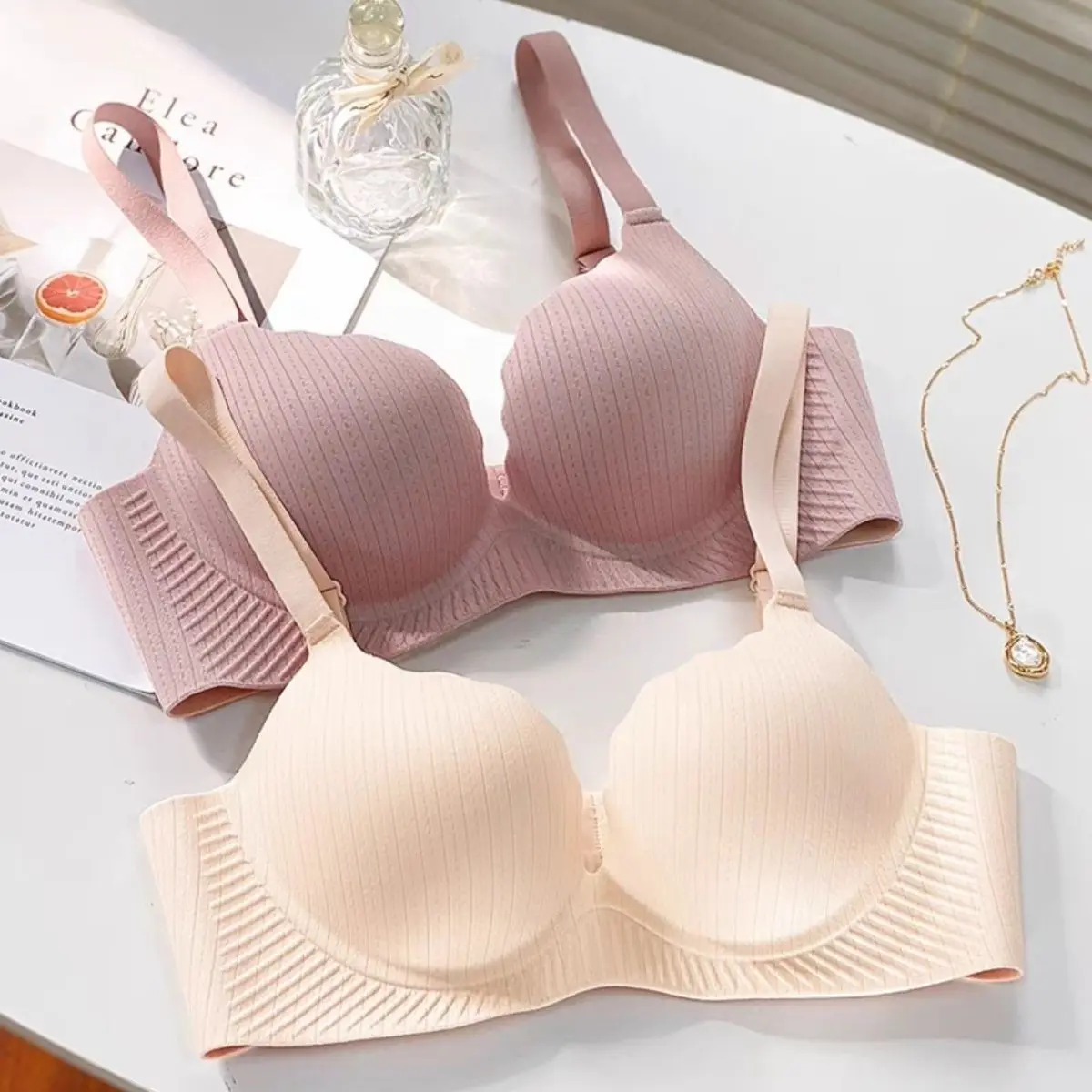 Women Girl Adjustable None Wire Ring Bras Summer Thin One Piece Seamless Soft Push Up Bras Underwear Bikini Bra Accessories