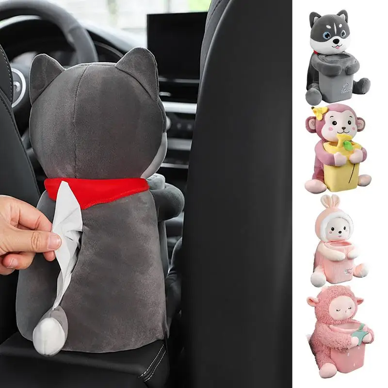 

Car Cute Animal 2 In 1 Garbage Can Automobile Cartoon Plush Tissue Box Universal Seat Back Plush Tissue Box For Vehicles