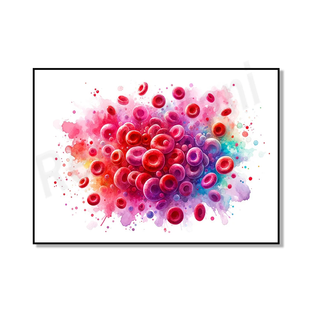 Cells Watercolor Print Blood Histology Hematology Microbiology Scientific Art Medical Doctor Clinic Decor Poster